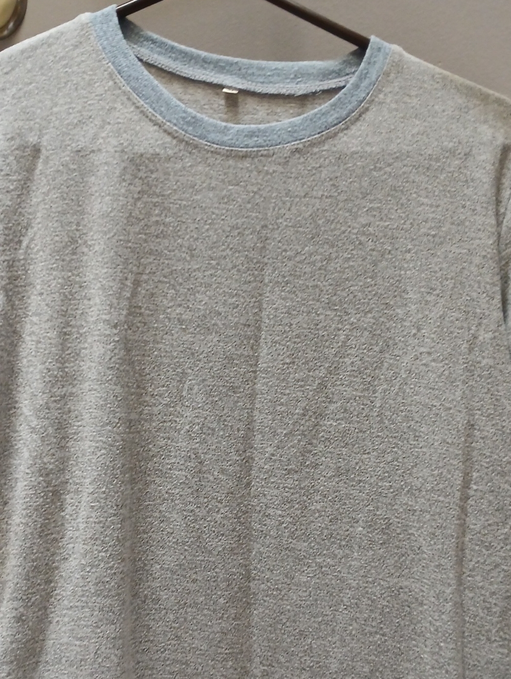 Men's Crewneck Long Sleeve Shirt in Light Gray with Heathered Collar